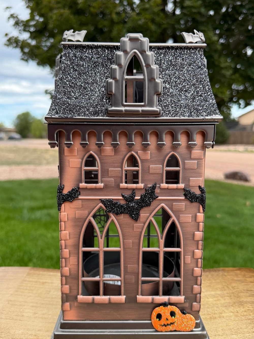 Bath & Body Works 2016 Halloween Haunted House Metal Luminary 3-Wick Candle Hold - Picture 2 of 10